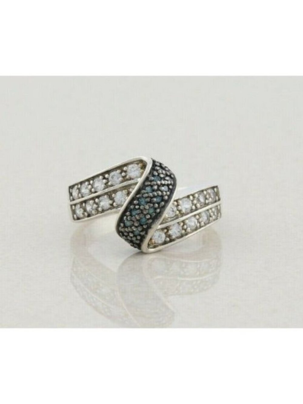 Sterling Silver Blue Diamond and White Topaz Ring size 8 1/4